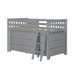 18-3D6D-121 : Loft Beds Twin-Size Low Loft with 3-Drawer and 6-Drawer Dressers, Grey