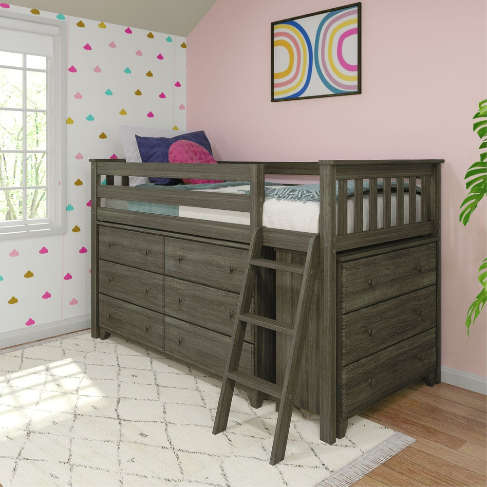 18-3D6D-151 : Loft Beds Twin-Size Low Loft With 3-Drawer & 6-Drawer Dressers, Clay