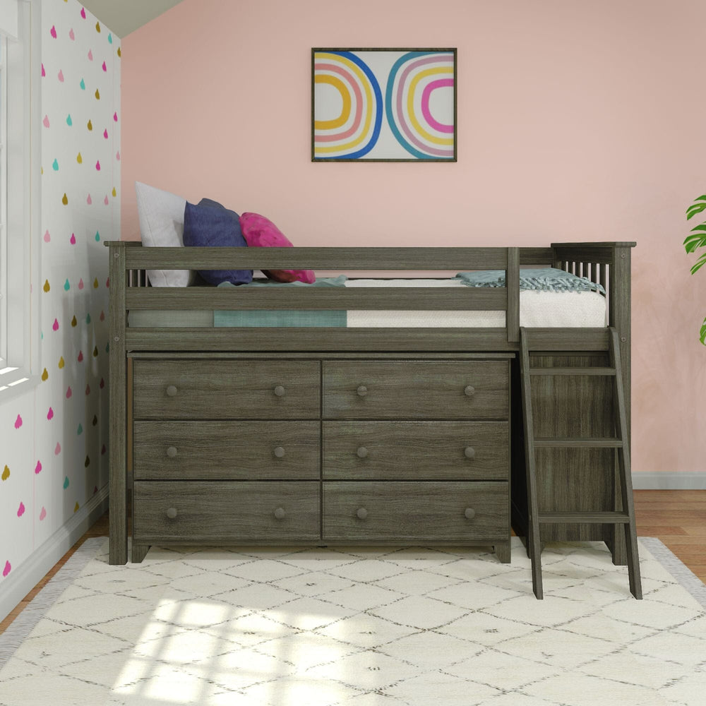 18-3D6D-151 : Loft Beds Twin-Size Low Loft With 3-Drawer & 6-Drawer Dressers, Clay