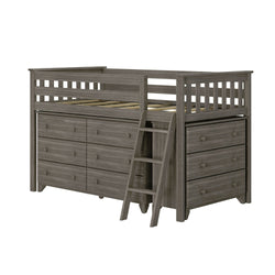 18-3D6D-151 : Loft Beds Twin-Size Low Loft With 3-Drawer & 6-Drawer Dressers, Clay