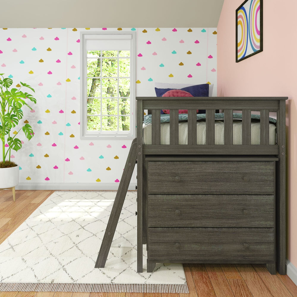 18-3D6D-151 : Loft Beds Twin-Size Low Loft With 3-Drawer & 6-Drawer Dressers, Clay