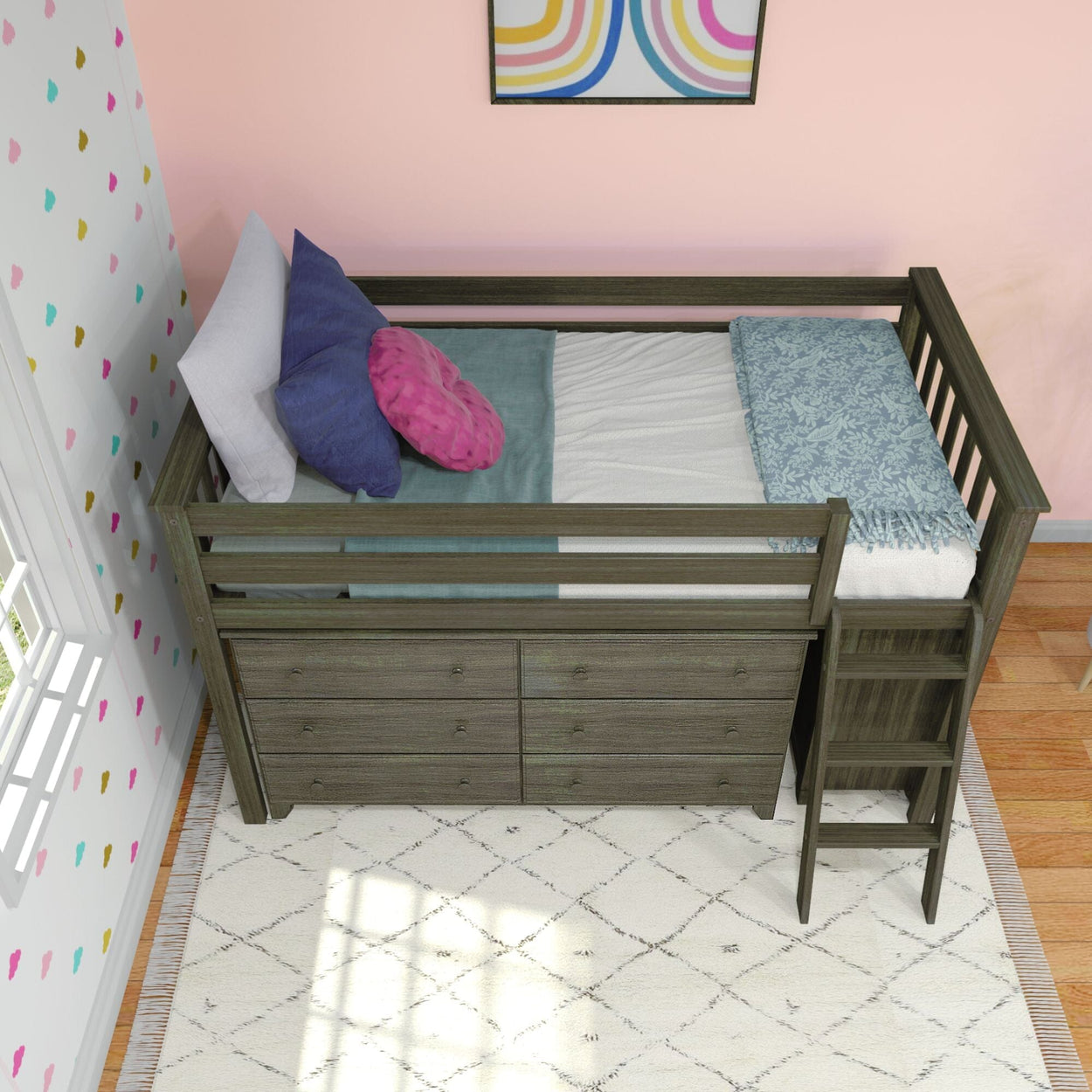 18-3D6D-151 : Loft Beds Twin-Size Low Loft with 3-Drawer and 6-Drawer Dressers, Clay