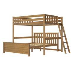 18-733-007 : Bunk Beds L-Shaped Full Over Queen Bunk Bed With Ladder on End, Pecan