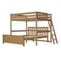 Solid wood twin-over-full bunk bed with ladder, slatted headboards and footboard in natural oak finish — space-saving loft bed for kids and teens