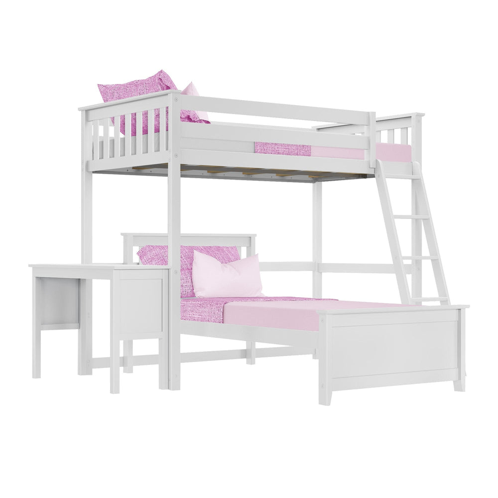 18-801-002 : Bunk Beds L-Shaped Twin Over Twin Bunk Bed With Desk, White