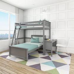 18-801-121 : Bunk Beds L-Shaped Twin Over Twin Bunk Bed With Desk, Grey