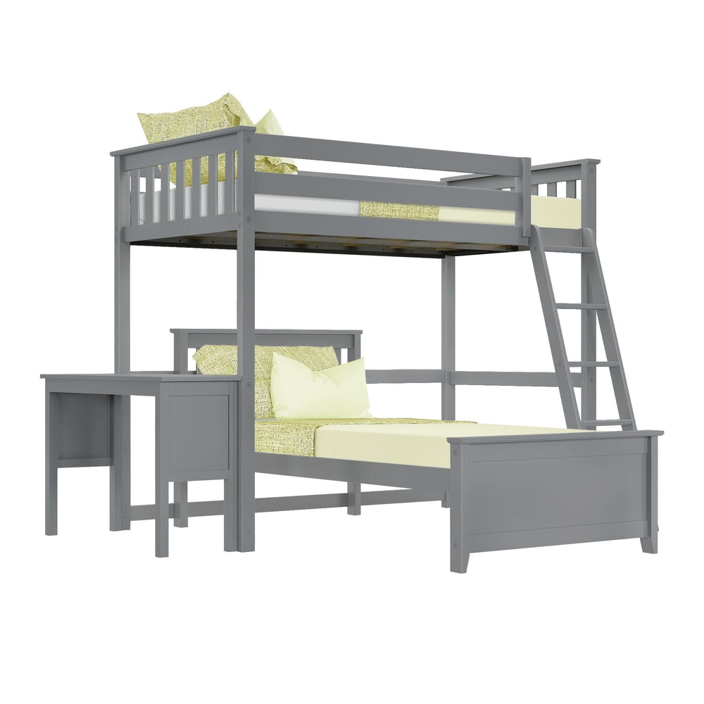 18-801-121 : Bunk Beds L-Shaped Twin Over Twin Bunk Bed With Desk, Grey