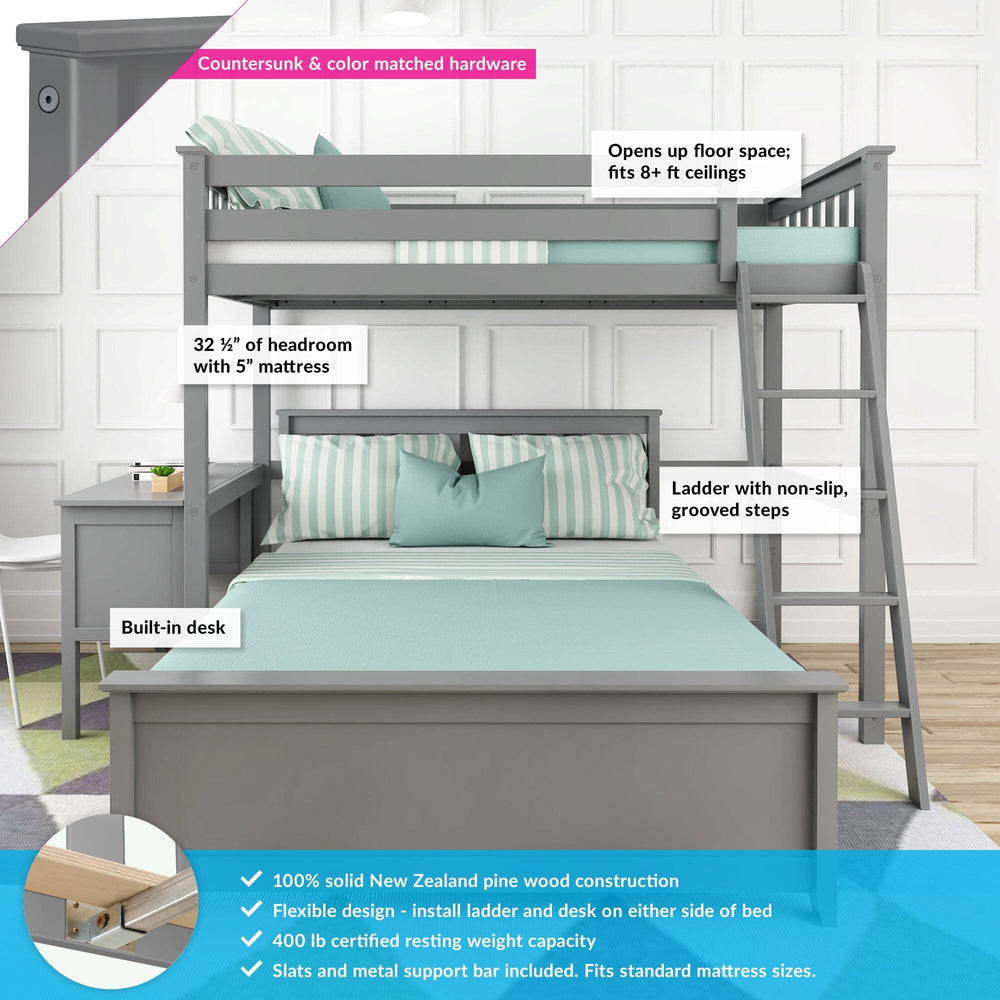 18-802-121 : Bunk Beds L-Shaped Twin Over Full Bunk Bed With Desk, Grey