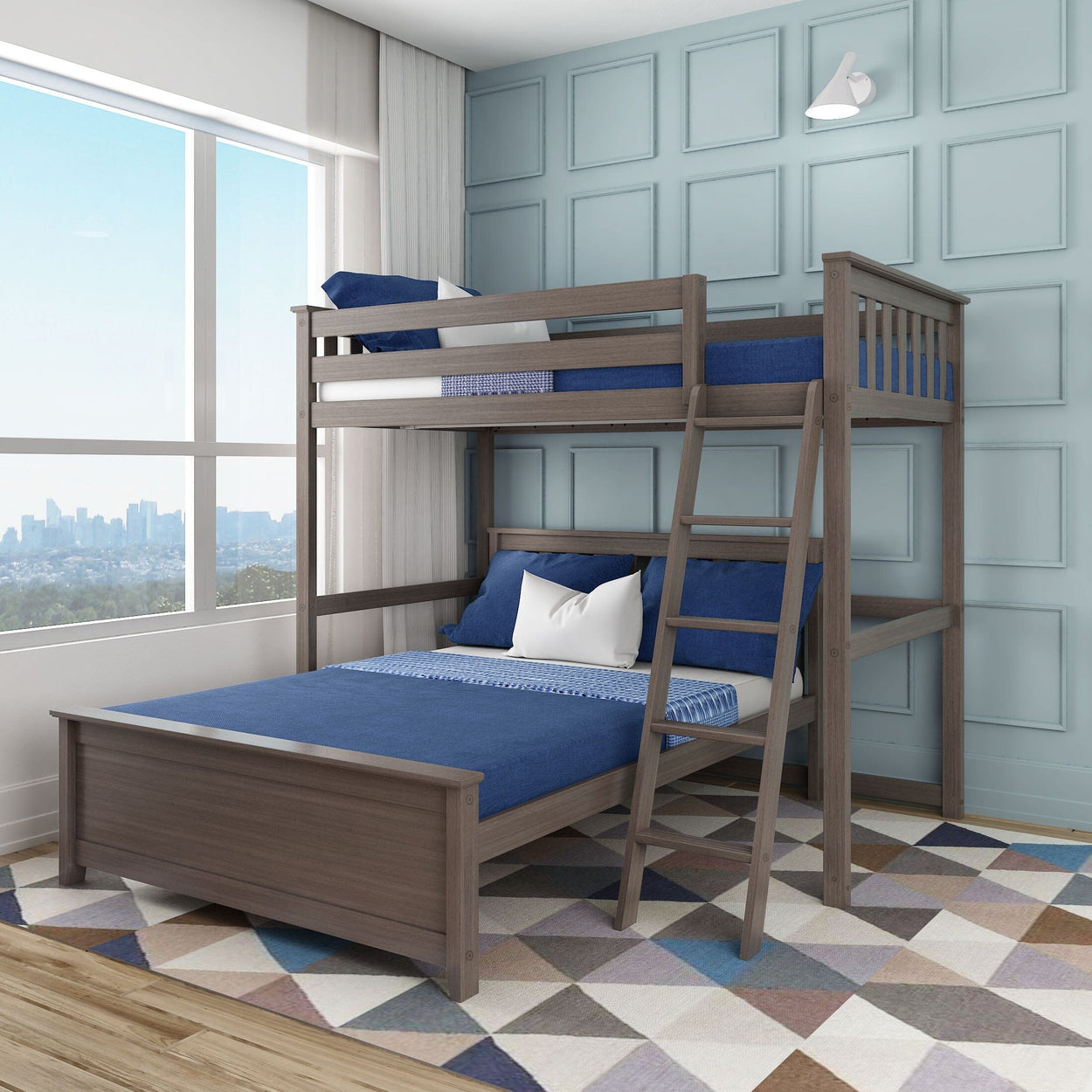 18-812-151 : Bunk Beds L-Shaped Twin over Full Bunk Bed, Clay