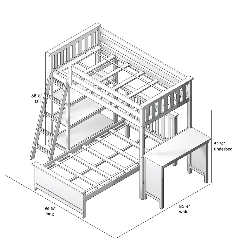 18-901-151 : Bunk Beds L-Shaped Twin Over Twin Bunk Bed With Bookcase & Desk, Clay