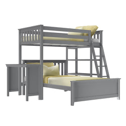 18-902-121 : Bunk Beds L-Shaped Twin Over Full Bunk Bed With Bookcase & Desk, Grey