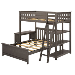 18-902-151 : Bunk Beds L-Shaped Twin Over Full Bunk Bed With Bookcase & Desk, Clay