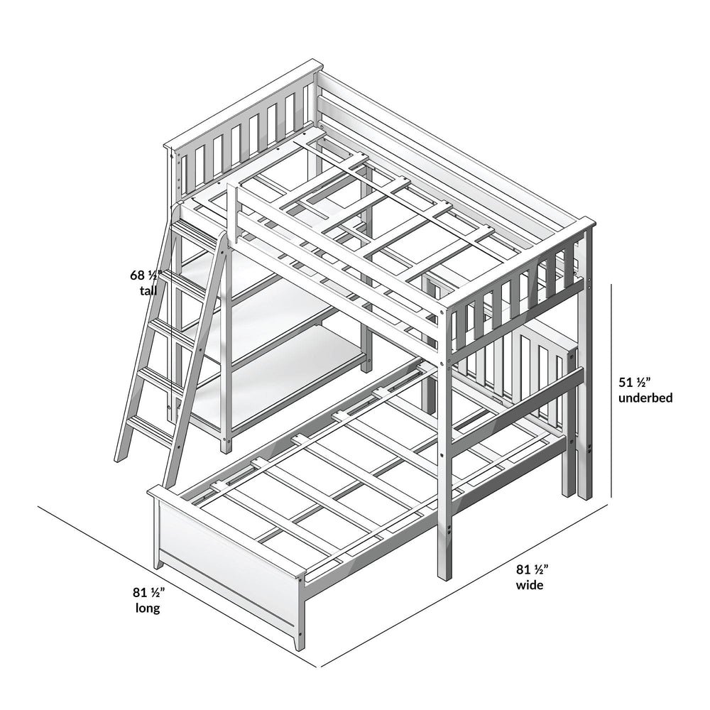 18-911-002 : Bunk Beds L-Shaped Twin Over Twin Bunk Bed With Bookcase, White