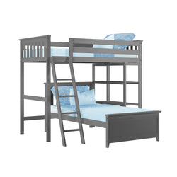 18-911-121 : Bunk Beds L-Shaped Twin Over Twin Bunk Bed With Bookcase, Grey