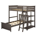 Gray wood twin loft bed with ladder, built-in shelves and slatted mattress support — space-saving kids' bunk bed