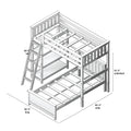 Assembly diagram of white wooden loft bunk bed frame with ladder, slatted mattress supports and underbed storage, 81.5 in long × 81.5 in wide × 51.5 in underbed clearance