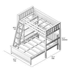 18-912-002 : Bunk Beds L-Shaped Twin over Full Bunk Bed with Bookcase, White