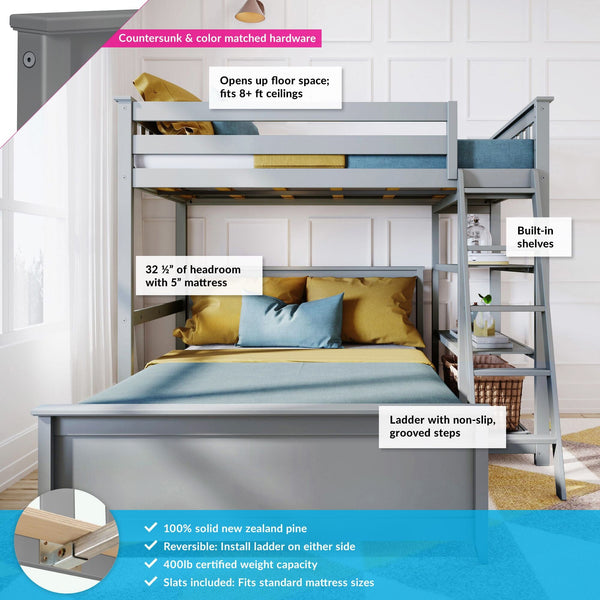 Twin Over Full L-Shaped Bunk Bed With Bookcase – Max and Lily