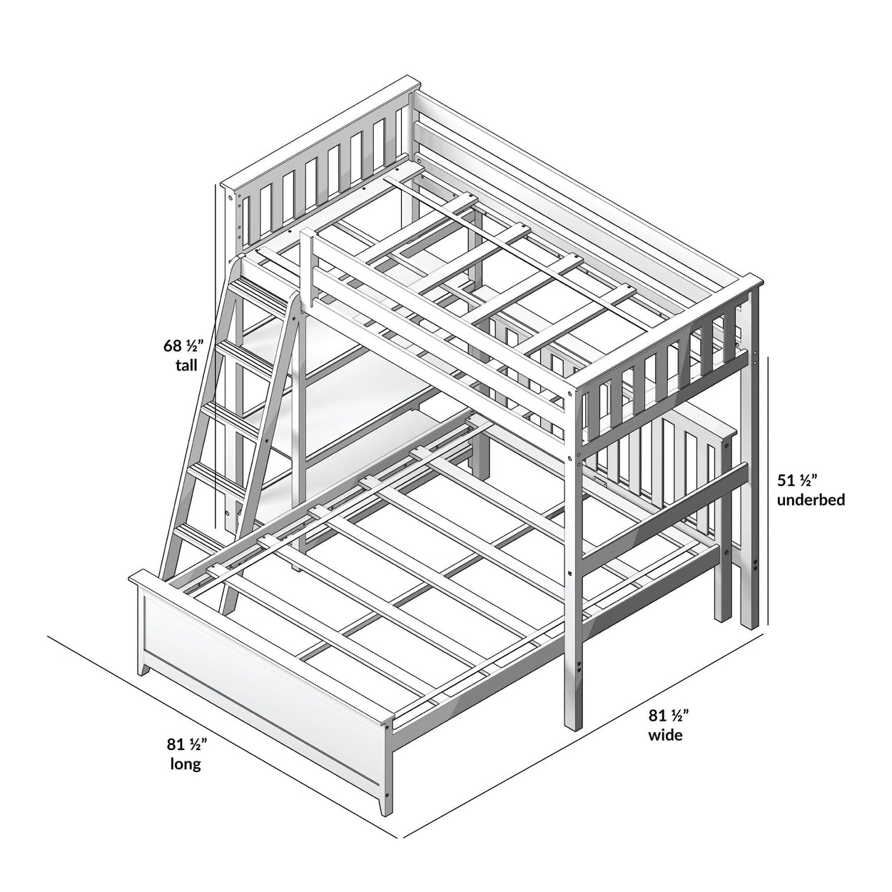 18-912-121 : Bunk Beds L-Shaped Twin over Full Bunk Bed with Bookcase, Grey