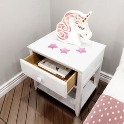 180001-002 : Furniture Nightstand with Drawer and Shelf, White