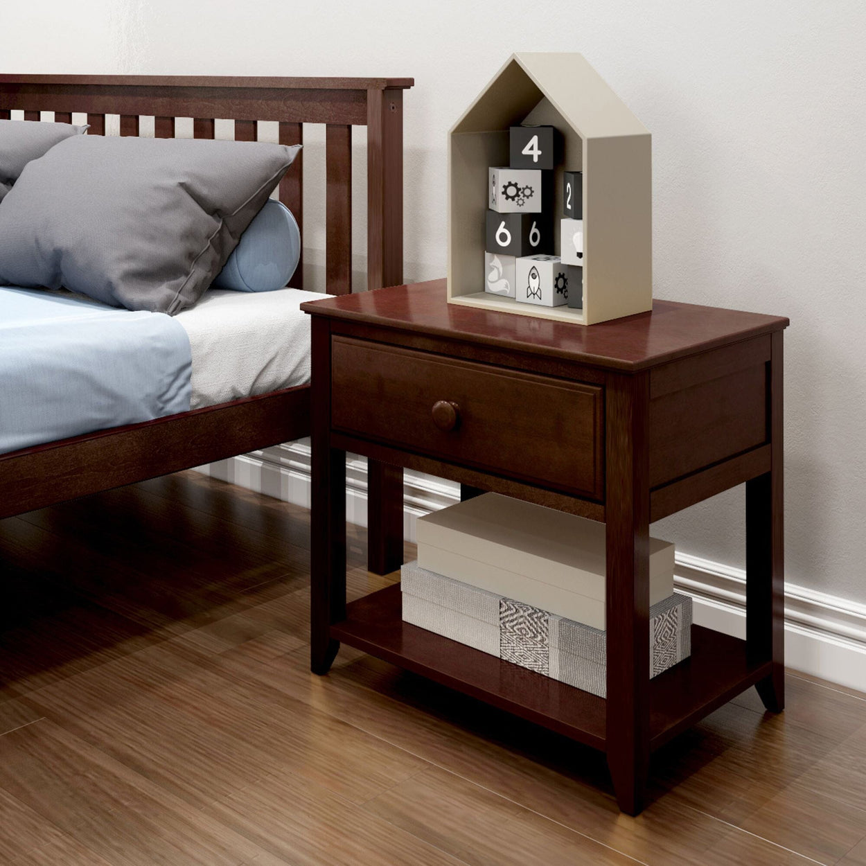 180001-005 : Furniture Nightstand with Drawer and Shelf, Espresso