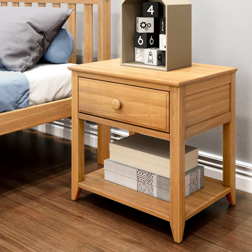 180001-007 : Furniture Nightstand with Drawer and Shelf, Pecan