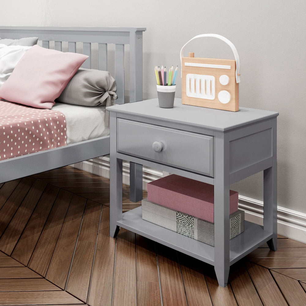 180001-121 : Nightstand Nightstand with Drawer and Shelf, Grey