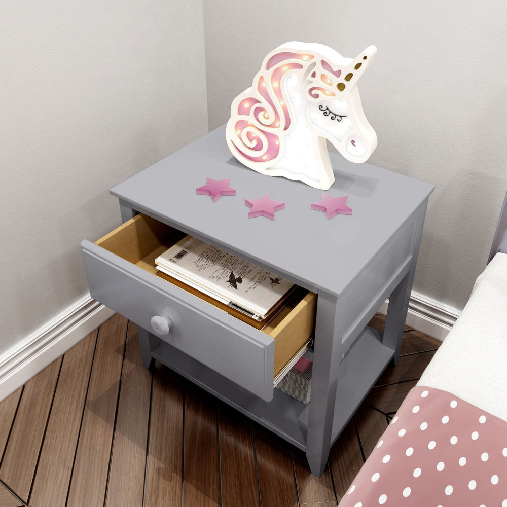 180001-121 : Nightstand Nightstand with Drawer and Shelf, Grey