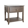 Gray-washed wooden nightstand with single drawer and lower shelf, rustic modern bedside table