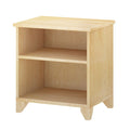 Natural wood nightstand with two shelves and modern design.