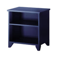 Dark blue bedside table with two open shelves, perfect for modern bedroom storage.