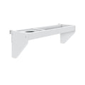 White wall-mounted floating shelf with integrated circular cup holder and angled support brackets, modern minimalist bathroom and kitchen organizer for small-space storage of toiletries and mugs
