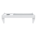 White bathtub caddy tray with built-in wine glass holder and storage compartment — bath tray organizer for books, tablets, and drinks