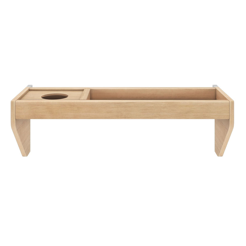 Light natural wood lap desk and bed tray with integrated cup holder and storage compartment, modern minimalist design