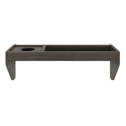 Dark gray wood sofa armrest tray with built-in cup holder and rectangular storage compartment, modern living room armrest caddy for couch or loveseat