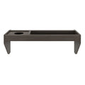 Dark gray wood sofa armrest tray with built-in cup holder and rectangular storage compartment, modern living room armrest caddy for couch or loveseat