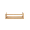 Wooden floating wall shelf with minimalist design for home decor and storage.