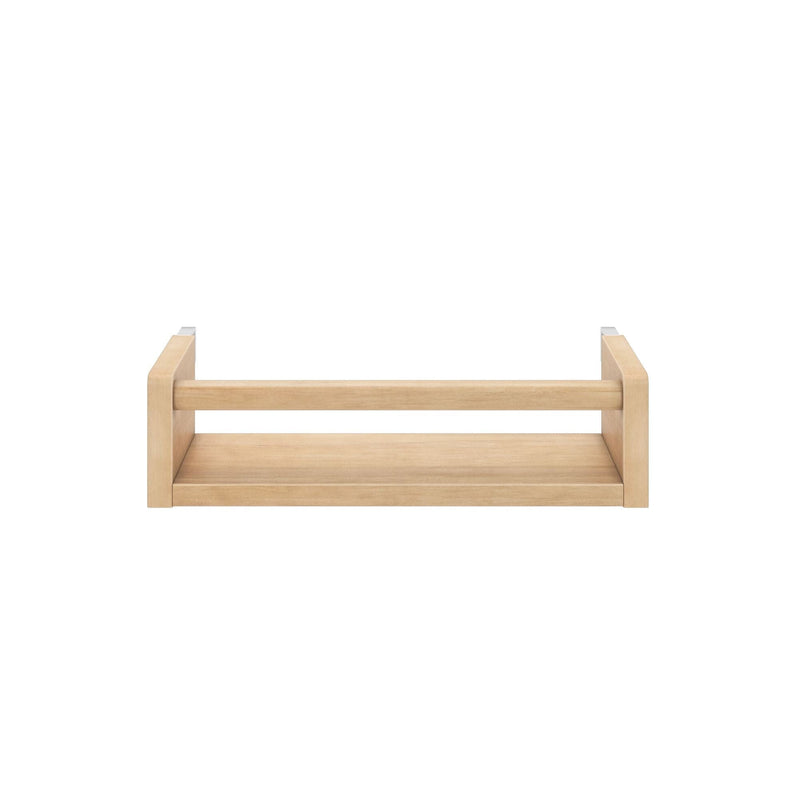 Wooden floating wall shelf with minimalist design for home decor and storage.
