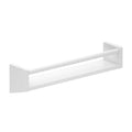 Modern white wall shelf with minimalist design featuring a built-in towel bar.