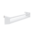 Wall-mounted white towel rail for bathroom organization and storage.
