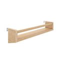 Wooden wall-mounted shelf with natural finish for home storage and organization.