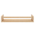Wooden floating shelf with minimalist design for home storage.