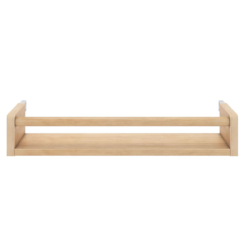 Wooden floating shelf with minimalist design for home storage.