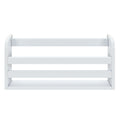 White wall-mounted 3-tier wooden shelf rack, modern farmhouse bathroom and kitchen storage organizer for spices, toiletries, and decor