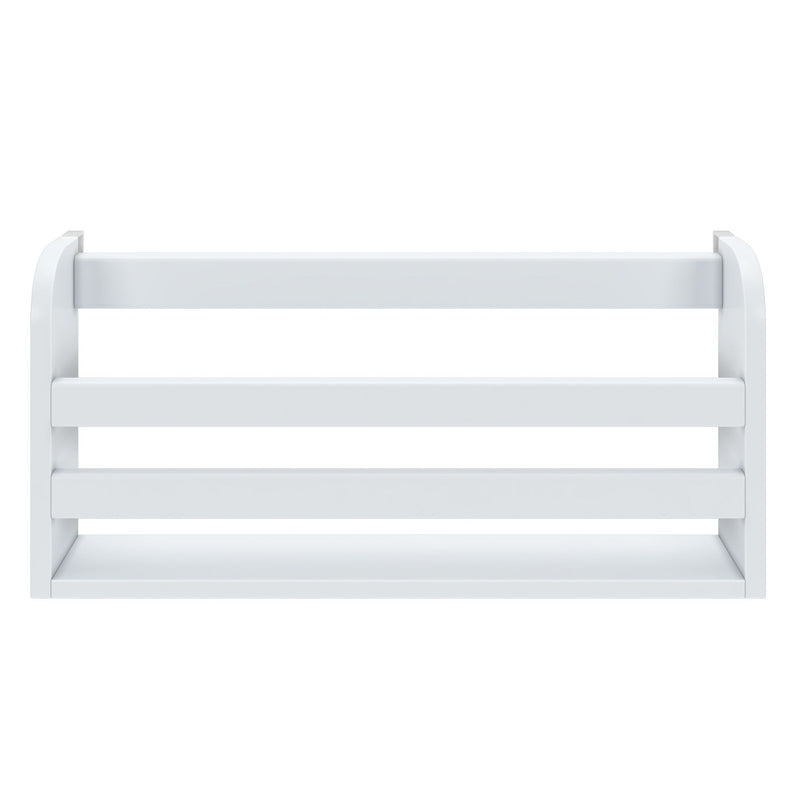 White wall-mounted 3-tier wooden shelf rack, modern farmhouse bathroom and kitchen storage organizer for spices, toiletries, and decor
