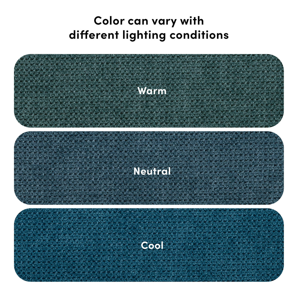 Fabric color variation in warm, neutral, and cool lighting conditions.