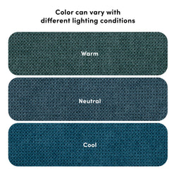 Fabric color variation in warm, neutral, and cool lighting conditions.