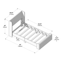 Wooden platform bed frame dimensions, featuring a sturdy design with measurements: height 44.25 inches, width 39 inches, length 78 inches.