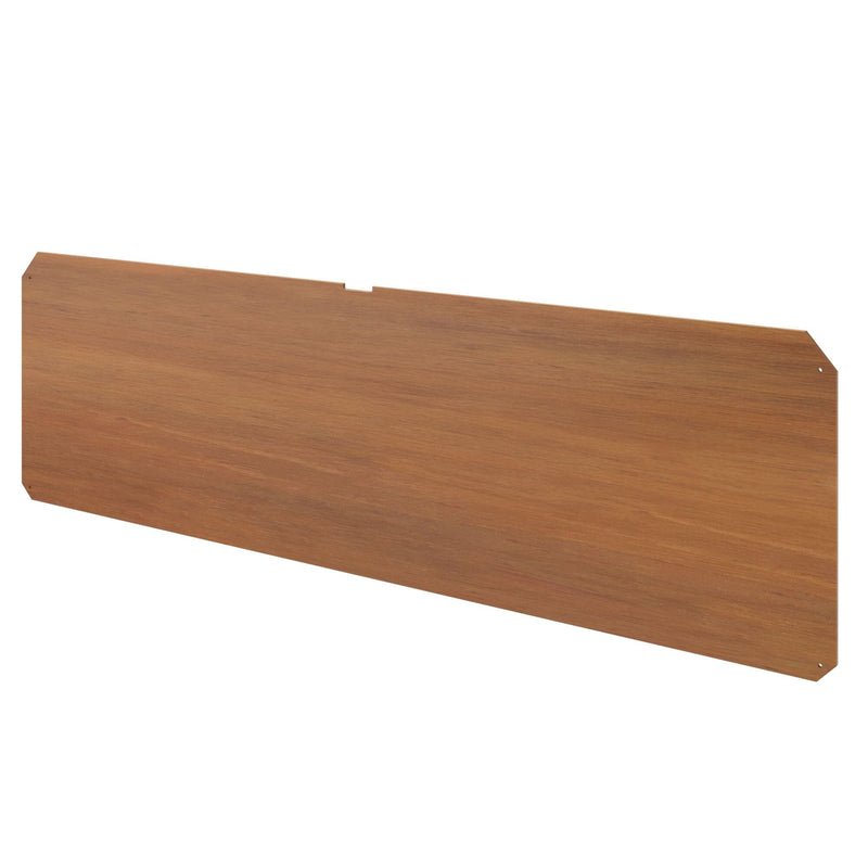 Brown wooden desk privacy panel for office workstation.