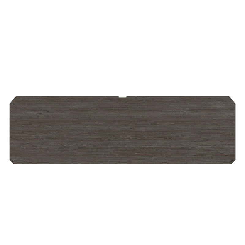 Dark wooden desk modesty panel with fine grain texture for office furniture.
